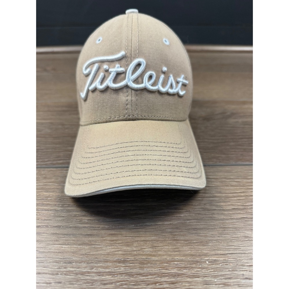 Titlest FJ FootJoy Pro V1 Adjsutable Golf Hat Tan White Embroidered